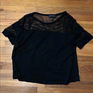 F21 fish net shoulder black T-shirt